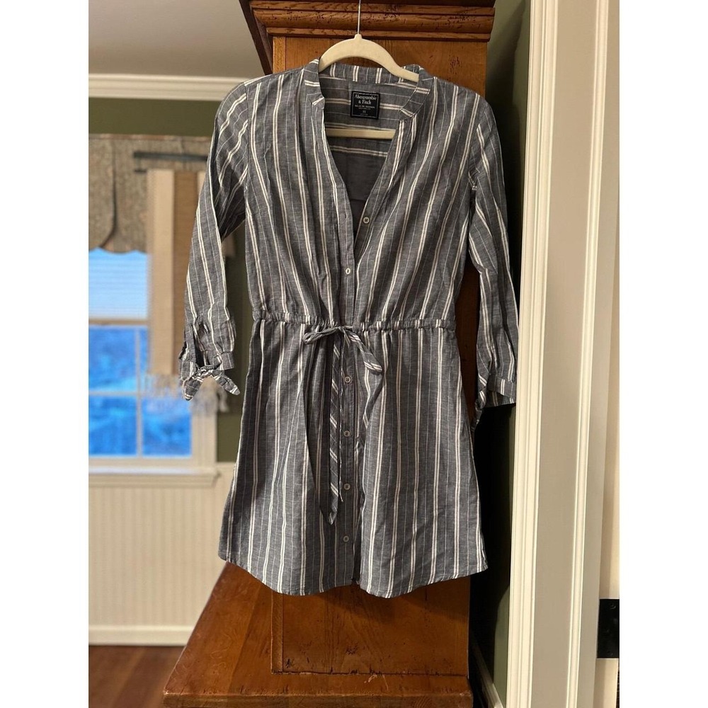 Abercrombie & Fitch Awning Stripe Shirtwaist Dress Gray White XS EUC
